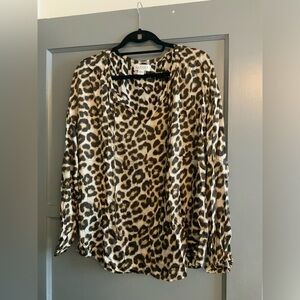 Velvet Leopard Print V Neck Blouse